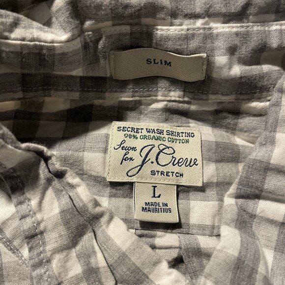 J CREW Shirt Mens Large Buttondown Secret Wash Organic Cotton Gray Slim Gingham - Picture 2 of 6
